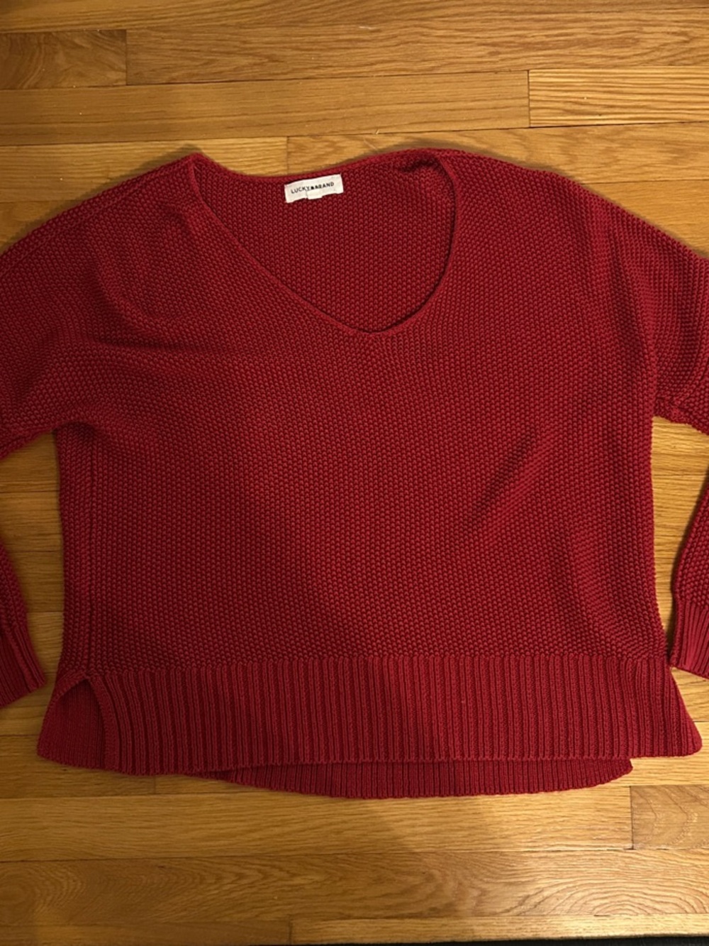 Lucky Brand Women's Crimson V-Neck Knit Sweater cotton & acrylic blend size L - Picture 3 of 10